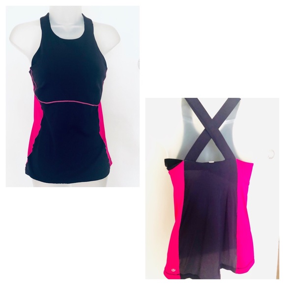 EUC! LULULEMON BRIGHT PINK & NAVY COLOR BLOCK TANK - Picture 3 of 5